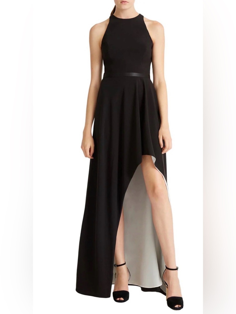 Halston Heritage Elegant Black High-Low Skirt with Satin Waist